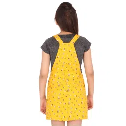 Cutecumber Kids Yellow & Grey Printed Top with Dungaree image 2