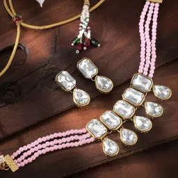 Peora Gold-Plated Crystal Studded Choker Necklace & Drop Earrings Set image 1