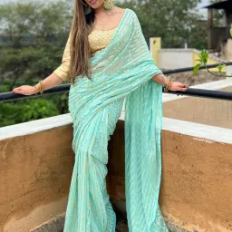 Saree Mall Blue Embellished Saree With Unstitched Blouse image 1