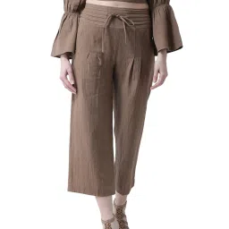 KASSUALLY Brown Cotton Regular Fit High Rise Trousers image 1