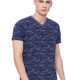 Basics Men Blue Printed V-Neck T-shirt-picture-21