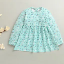 Bumzee Kids Aqua Blue Cotton Graphic Frocks-picture-10