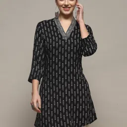 Biba Black Printed A Line Short Kurti image 1