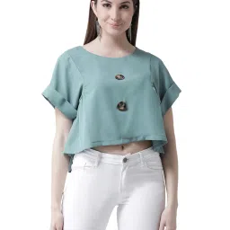 KASSUALLY Sky Blue Relaxed Fit Crop Top image 1