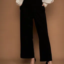 KASSUALLY Black Solid Formal Trousers image 1