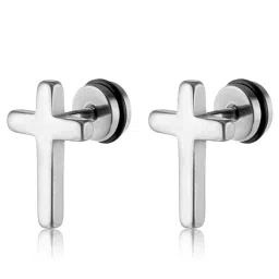Peora Silver Plated Cross Shape Stud Earrings image 1