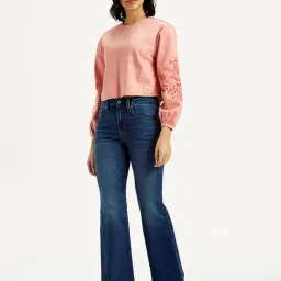 Levi's Women's 726 Dark Indigo Flared Fit High Rise Jeans image 3