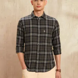 U.S. Polo Assn. Denim Co. Brown Cotton Regular Fit Checks Shirt-picture-34