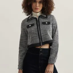 Iconic Grey Cotton Straight Fit Self Pattern Jacket image 1