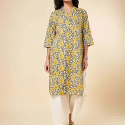 Rangmanch by Pantaloons Mustard Floral Printed Kurta image 1