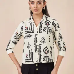 Akkriti by Pantaloons Beige Cotton Print Top image 1