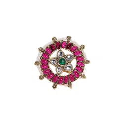 PANASH Gold-Plated Stone-Studded & Beaded Adjustable Finger Ring image 2