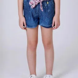 One Friday Kids Blue Embellished Regular Fit Shorts-image-15