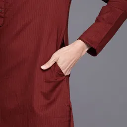 Manyavar Men Maroon Pure Cotton Kurta with Pyjamas image 3