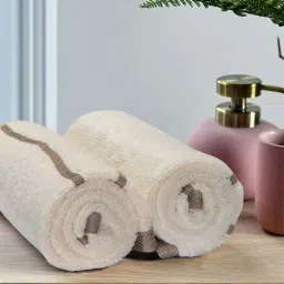 Mark Home 100% Cotton 500 GSM Zero Twist Simply Soft Ivory Hand Towels - Set of 2 image 1