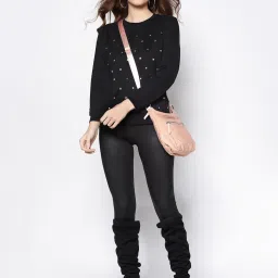 Sera Black Cotton Embellished Sweatshirt image 4