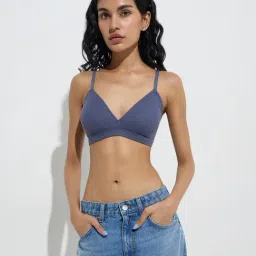 Superstar by Westside Dusty Blue Waffle-Texture Padded Cotton-Blend Bra image 1