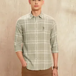 U.S. Polo Assn. Denim Co. Brown Cotton Slim Fit Checks Shirt-picture-41