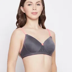 Clovia Dark Grey & Pink Non Wired Padded T-Shirt Bra image 4