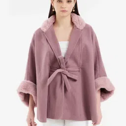 Kazo Mauve Relaxed Fit Cape With Belt-picture-31
