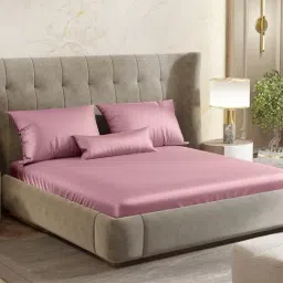 Haus & Kinder Satin Royale Muted Rose 300 TC Double Fitted Bedsheet with 2 Pillow Covers-picture-14