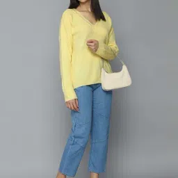 Allen Solly Yellow Cotton Self Pattern Sweater image 4