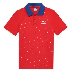 Puma Kids Classics Red Cotton Printed Polo T-Shirt-image-20