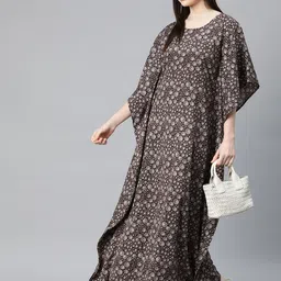 Cottinfab Printed Kimono Sleeve Crepe Kaftan Maxi Dress image 3