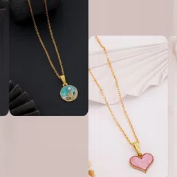 SZN Set Of 2 Gold-Plated Artificial Beaded Enamelled Circular Pendants With Chains-picture-16