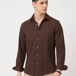 VASTRADO Core Fashion Brown Regular Fit Textured Shirt-image-11