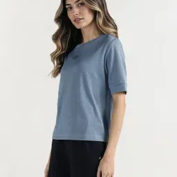 Elle Women Blue Textured Round Neck T-Shirt image 4
