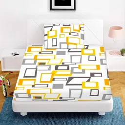 Aura White & White Geometric 210 TC Egyptian Cotton Single Bedsheet with 1 Pillow Covers-picture-23