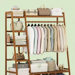 Naayaab Craft Beige Bamboo Super Strong Clothes Rack Stand Multi-Utility Organiser-picture-12