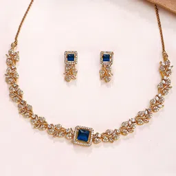 KARATCART Gold-Plated Floral Vine Blue American Diamond Necklace & Earrings Jewellery Set-picture-23