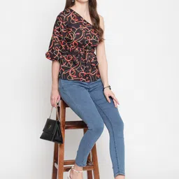 AKIMIA Black Printed One Shoulder Crepe Top image 3