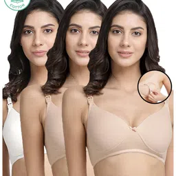 Inner Sense Organic Antimicrobial Padded Nonwired Feeding Bra Pack Of 3 - Beige-picture-30