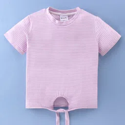 Kookie Kids Half Sleeves Knotted Striped Top - Light Purple-image-59