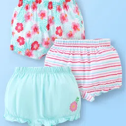 Babyhug Single Jersey Striped & Floral Printed Bloomer Pack of 3 - Blue & Pink-picture-14