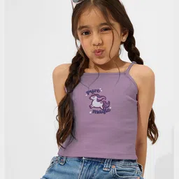 The Souled Store Cotton Sleeveless Pure Magic Embroidery Printed Top - Lavender-picture-13
