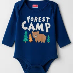 Babyhug 100% Cotton Interlock Knit Full Sleeves Onesie with Bear Print - Navy Blue-picture-14