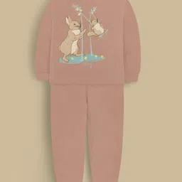 Cherry Crumble By Nitt Hyman Knit Full Sleeves Bunny Patch Detailed Winter Night Suit Set - Peach-picture-14