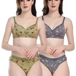 samvar Women Green,Blue Cotton Bra Panty Set for Lingerie Set Undergarments Pack of 2-picture-18