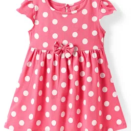 Babyhug 100% Cotton Single Jersey Knit Cap Sleeves Frock Bear Print Pack Of 2 - Red & Beige image 2