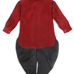 Vastramay Full Sleeves Front Button Closure Solid Kurta & Dhoti Set - Maroon image 4