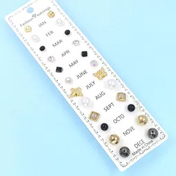 Shivarth Set of 12 Korean Gold Plated Artificial Stones Studded Square Shaped Studs-image-1