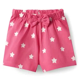 Babyhug Cotton Knit Half Sleeves Shorts Night Suit with Bear & Star Print - Pink image 4