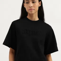 United Colors of Benetton Women Typography High Neck Pure Cotton T-shirt-image-80