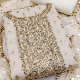 BlissFlair Floral Woven Design Sequinned Chanderi Cotton Unstitched Dress Material image 3