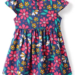 Babyhug 100% Cotton Single Jersey Knit Cap Sleeves Frock Bear Print Pack Of 2 - Red & Beige image 5