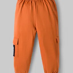 OLLINGTON ST. Cotton Knit Half Sleeves Lets Get Out Text Print T-Shirt & Joggers Set - White & Orange image 5